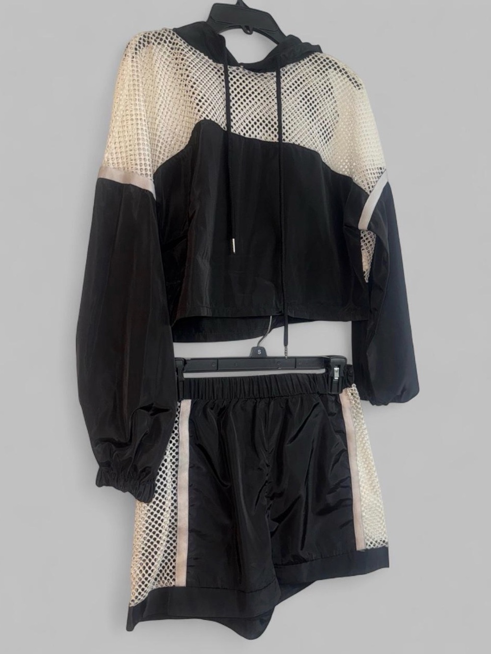 Black & white Mesh Two-Piece Hoodie Set